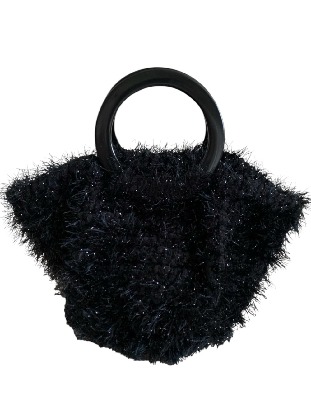 Black Fuzzy Knit Double Handle Bag
